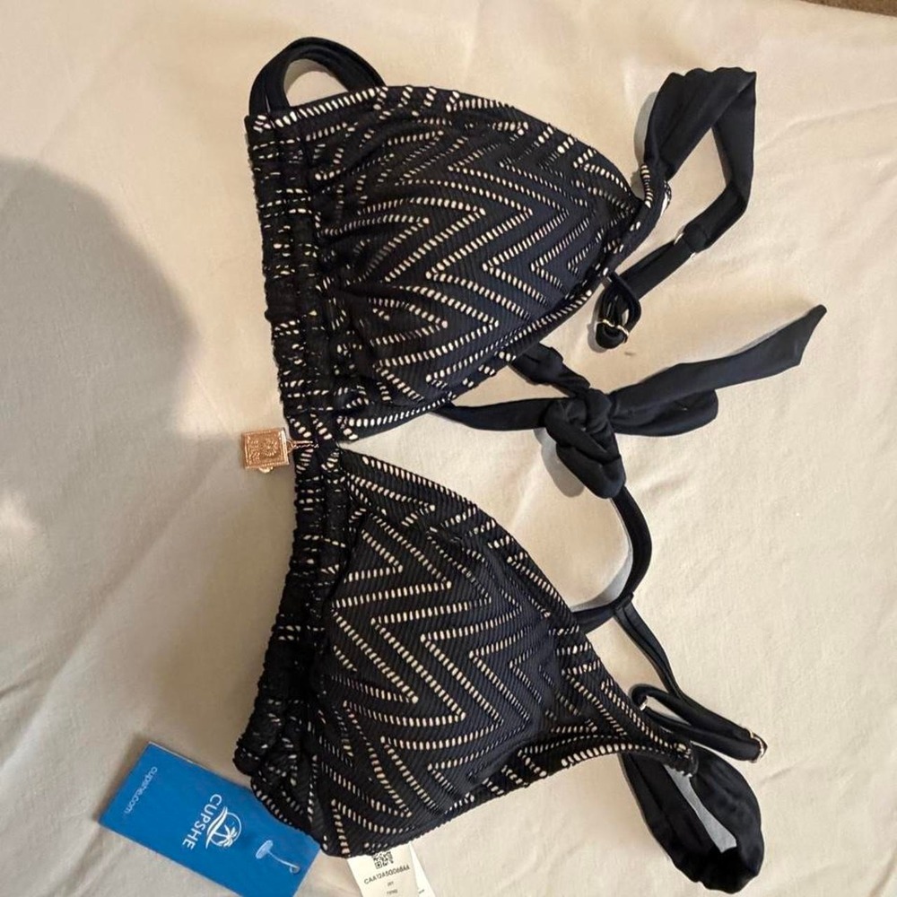 Cupshe Black White Zigzag Bikini Top Palm Tree Charm XL CAA12A5G068AA